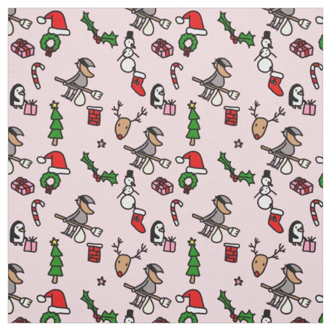 pink christmas befana fabric (Swatch)