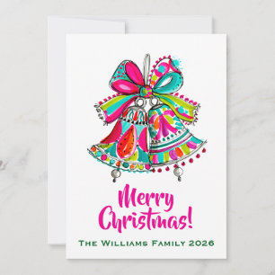 Pink Christmas Bells Boho Holiday Card