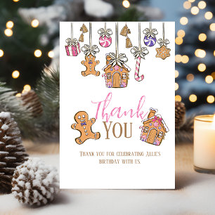 Pink christmas birthday Flat Thank You Card