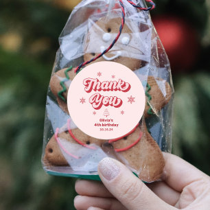 Pink Christmas Birthday Party Classic Round Sticker