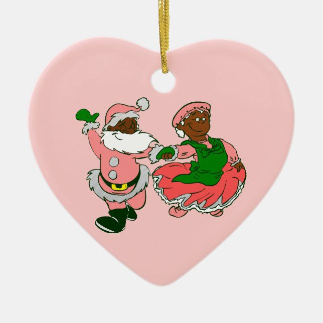  pink christmas black santa claus wife  ceramic ornament (Front)