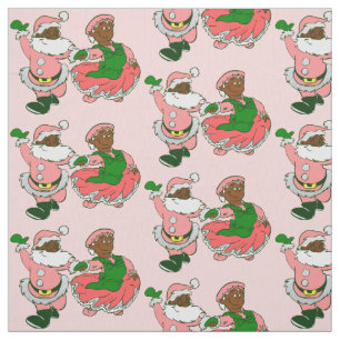  pink christmas black santa claus wife  fabric