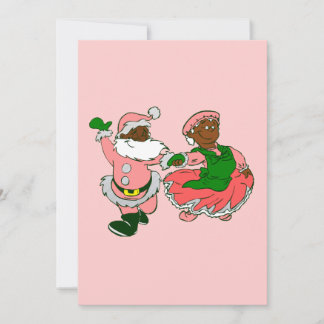  pink christmas black santa claus wife  holiday card