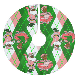 pink christmas black santa wife plaid brushed polyester tree skirt