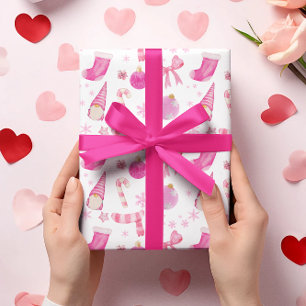 Pink Christmas Bow  & Snowflake Wrapping Paper