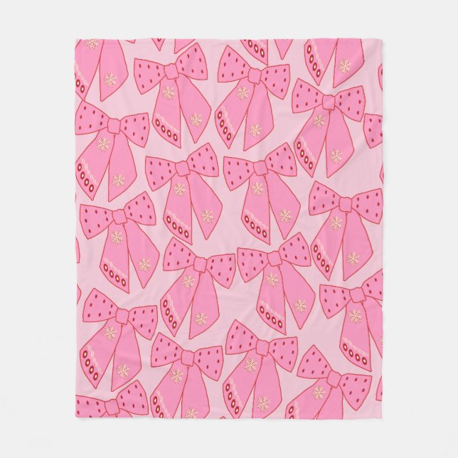 Pink Christmas Bows Fleece Blanket (Front)