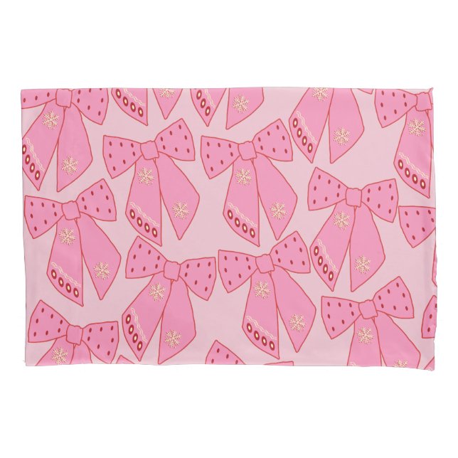 Pink Christmas Bows Pillowcase (Front)