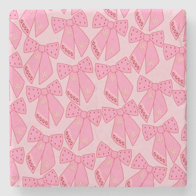 Pink Christmas Bows Stone Coaster (Front)