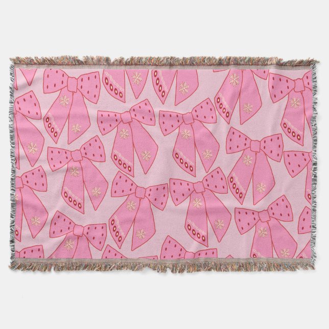 Pink Christmas Bows Throw Blanket (Front)