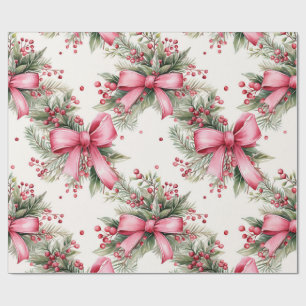 Pink christmas bows wrapping paper