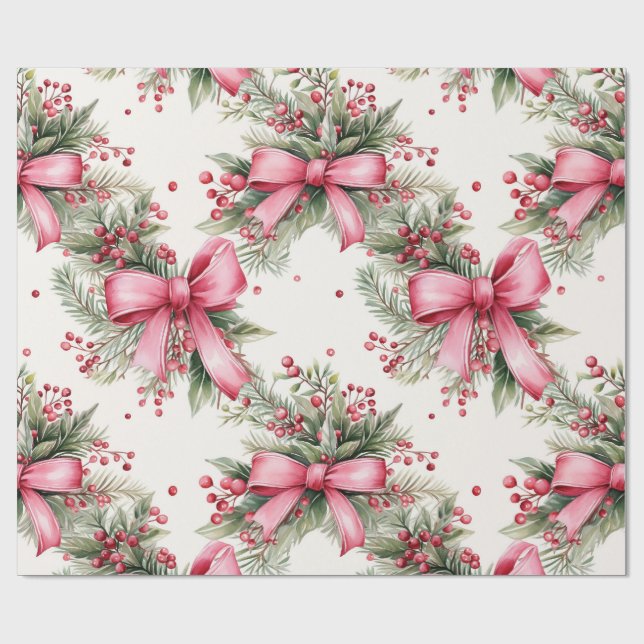Pink christmas bows wrapping paper (Flat)
