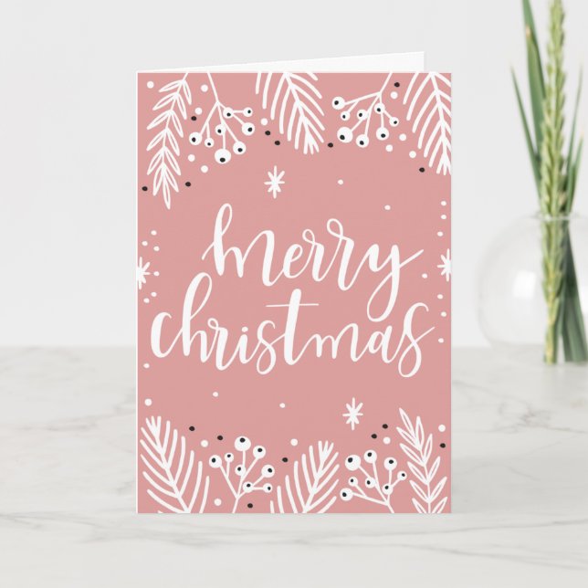 Pink Christmas Card (Personalised Xmas Cards) (Front)