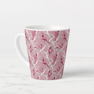 Pink Christmas Cardinal Birds Pattern Latte Mug