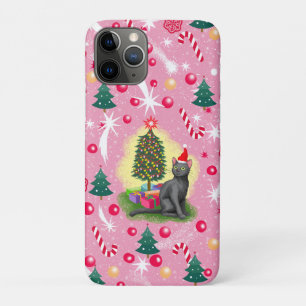 Pink Christmas Cat iPhone 11 Pro Case