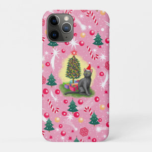 Pink Christmas Cat iPhone 11 Pro Case