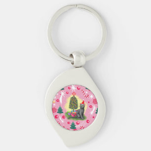 Pink Christmas Cat Key Ring