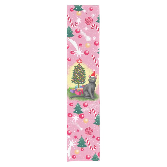 Pink Christmas Cat Short Table Runner (Front)