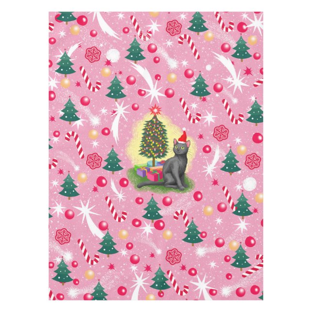 Pink Christmas Cat Tablecloth (Front)