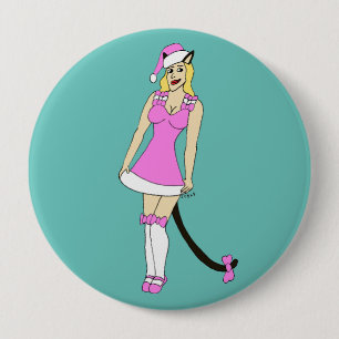 Pink Christmas catgirl 10 Cm Round Badge