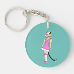 Pink Christmas catgirl Key Ring