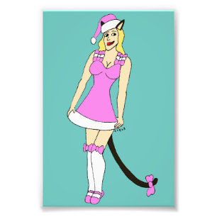 Pink Christmas catgirl Photo Print