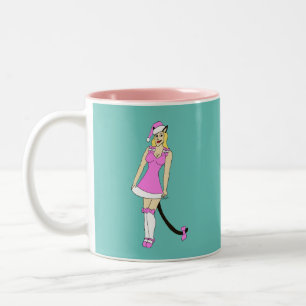Pink Christmas catgirl Two-Tone Coffee Mug