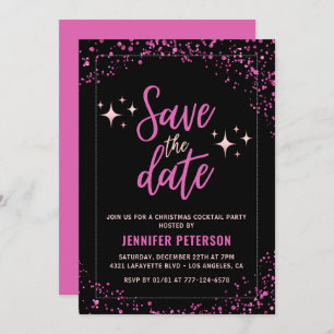 Pink Christmas Cocktail Party Save the date Glam Invitation