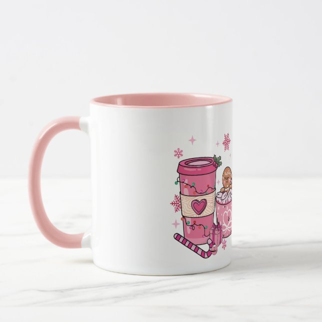 Pink Christmas Coffee & Latte Holiday Mug (Left)
