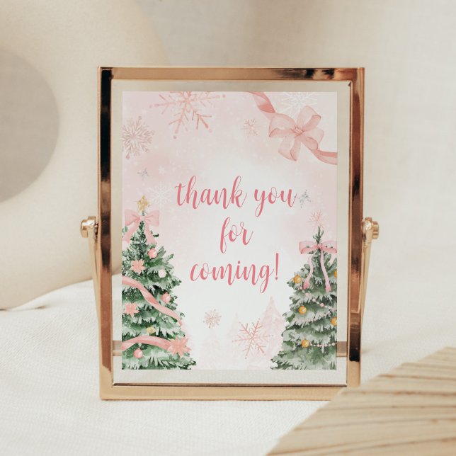 Pink Christmas Cold Outside Thank you for Coming Poster (Baby It's Cold Outside Pink Christmas Baby Shower Thank you for Coming Sign)