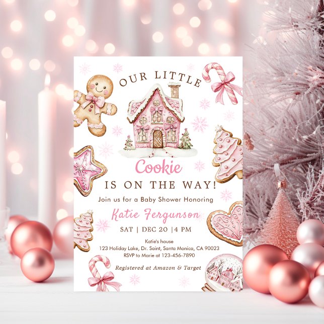 Pink Christmas Cookie Baby Shower Girl Invitation (Creator Uploaded)