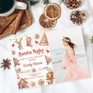 Pink Christmas Cookie Baby Shower Photo Invitation