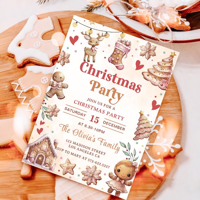 Pink Christmas Cookie Christmas Party Invitation (Creator Uploaded)