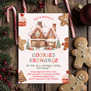Pink Christmas Cookie Exchange   Colourful Holiday Invitation