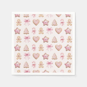 Pink Christmas Cookie Pattern Baby Shower Napkin