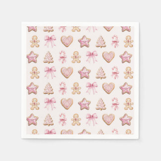 Pink Christmas Cookie Pattern Baby Shower Napkin