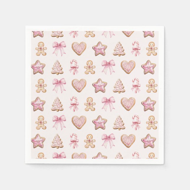 Pink Christmas Cookie Pattern Baby Shower Napkin (Front)