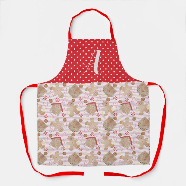 Pink Christmas Cookies Apron, Medium Apron (Front)