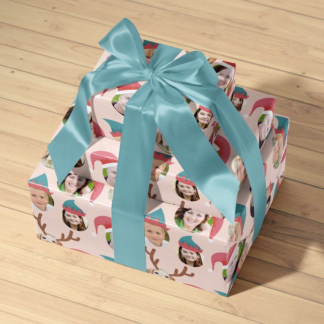 Pink Christmas Crew Six Photo Custom Gift Wrap (Creator Uploaded)
