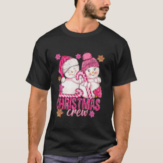 Pink Christmas Crew Snowman With Candy Cane Xmas H T-Shirt