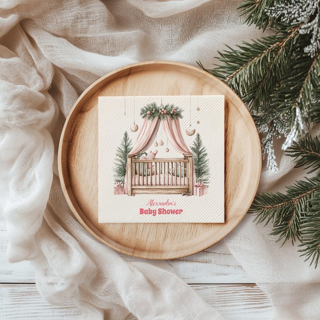 Pink Christmas Crib Baby Shower Napkin (Creator Uploaded)