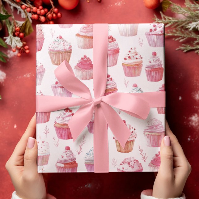 Pink Christmas Cupcakes Wrapping Paper (Creator Uploaded)