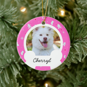 pink christmas Custom Dog Photo  Ceramic Ornament
