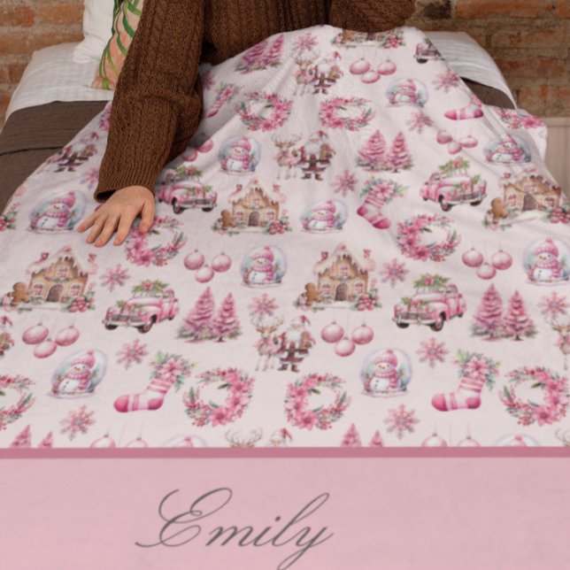 Pink Christmas Custom Sherpa Blanket (Creator Uploaded)