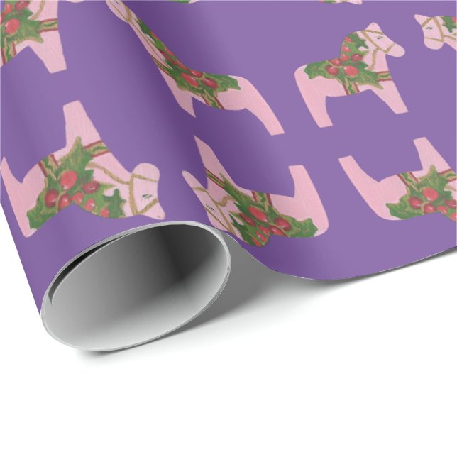 Pink Christmas Dala Horse Wrapping Paper (Roll Corner)