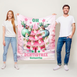 Pink Christmas Dentist Merry Christmas Fleece Blanket