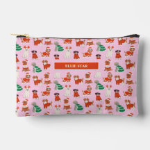 Pink Christmas Dogs Girl Personalised Cosmetic Bag