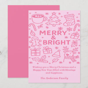 Pink Christmas Doodle   Christmas Wishes Holiday Card
