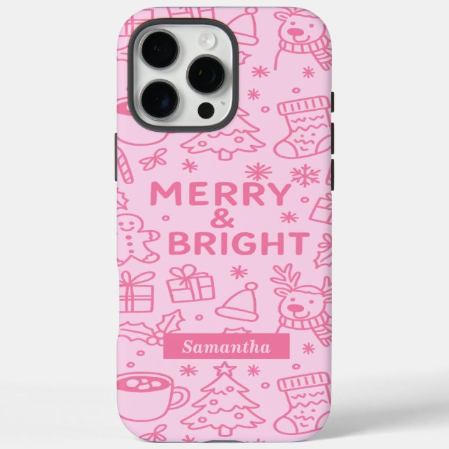 Pink Christmas Doodle | Modern Holiday Case-Mate iPhone Case (Back)