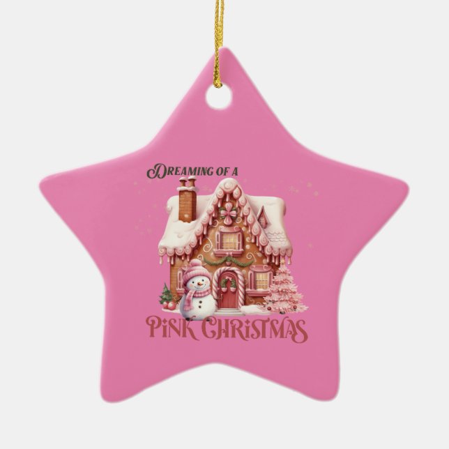 Pink Christmas Dream Ceramic Ornament (Front)