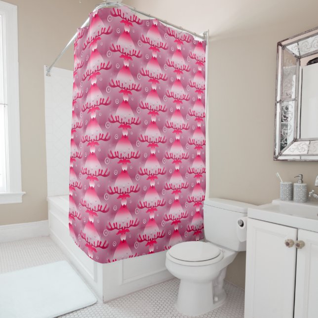Pink Christmas Elf Seamless Pattern Classic Modern Shower Curtain (In Situ)